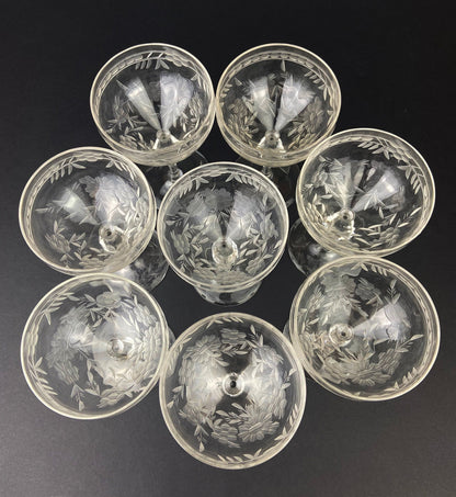 Vintage Cut Crystal Champagne Glasses.   Set of 9 Vintage Glasses with Daisy Motif.  Fine Stemware. - Tampa Home & Garden Store