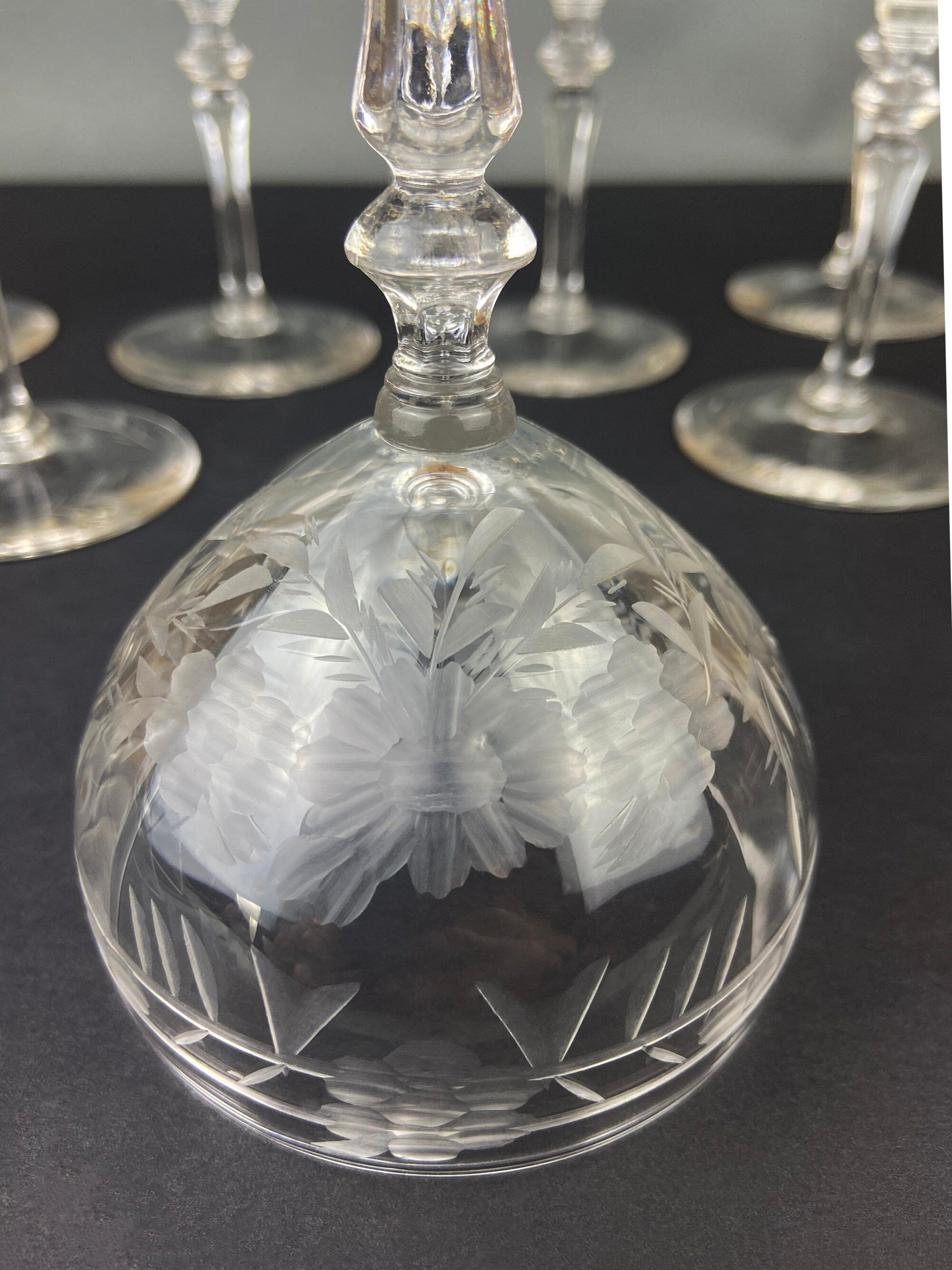 Vintage Cut Crystal Champagne Glasses.   Set of 9 Vintage Glasses with Daisy Motif.  Fine Stemware. - Tampa Home & Garden Store