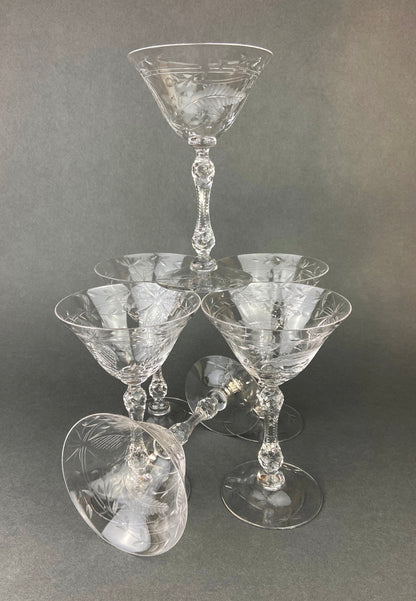 Vintage Cut Crystal Champagne Glasses.   Set of 9 Vintage Glasses with Daisy Motif.  Fine Stemware. - Tampa Home & Garden Store