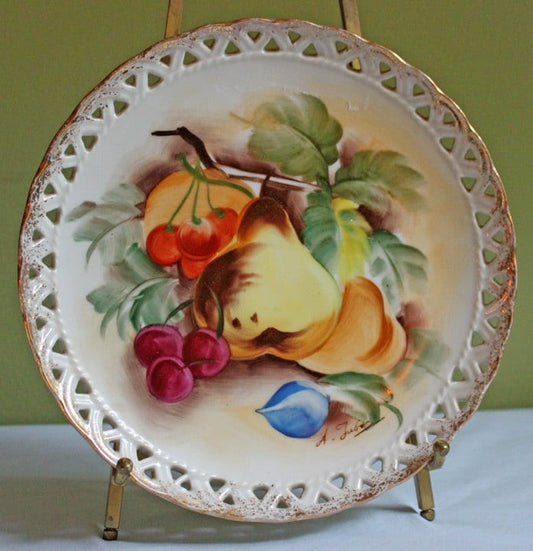 Vintage Decorative with Lacy Scalloped Rim & Hand Painted Fruit - Tampa Home & Garden Store