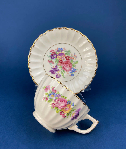 Vintage Dish Set. Leigh Wake by Leigh Potters. Set of 4 Placements: Dinner, Salad Plates, Soup, Salad Bowls, One Serving Dish & Teacups. - Tampa Home & Garden Store