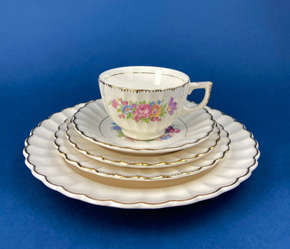 Vintage Dish Set. Leigh Wake by Leigh Potters. Set of 4 Placements: Dinner, Salad Plates, Soup, Salad Bowls, One Serving Dish & Teacups. - Tampa Home & Garden Store