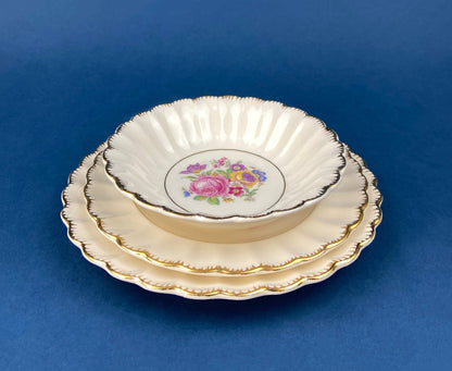 Vintage Dish Set. Leigh Wake by Leigh Potters. Set of 4 Placements: Dinner, Salad Plates, Soup, Salad Bowls, One Serving Dish & Teacups. - Tampa Home & Garden Store