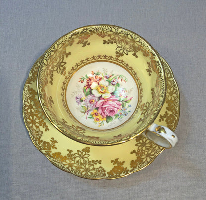 Vintage English Tea Cup by Grosvenor. Yellow Pink Gold Tea Party Set Made in England. - Tampa Home & Garden Store
