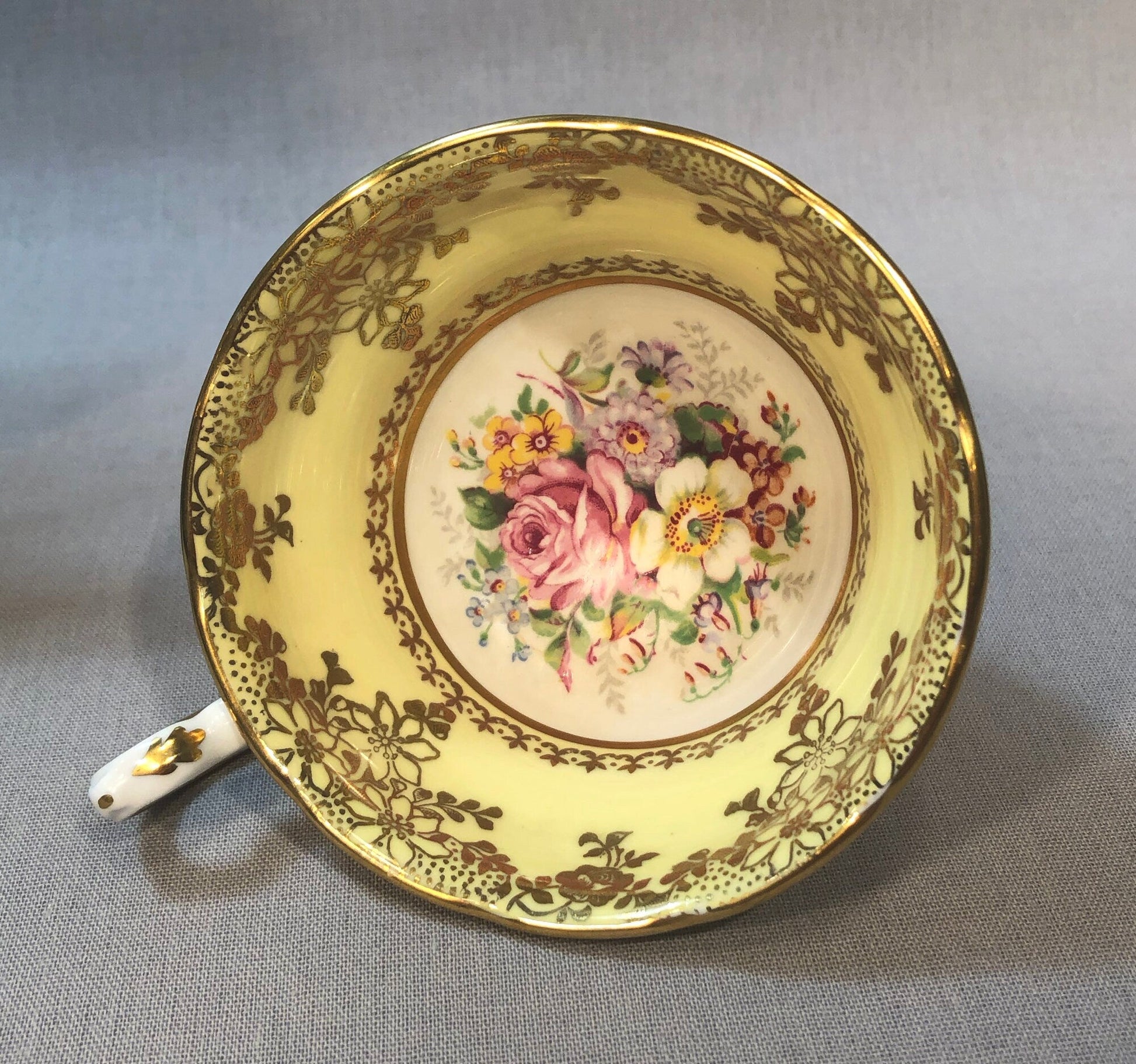 Vintage English Tea Cup by Grosvenor. Yellow Pink Gold Tea Party Set Made in England. - Tampa Home & Garden Store