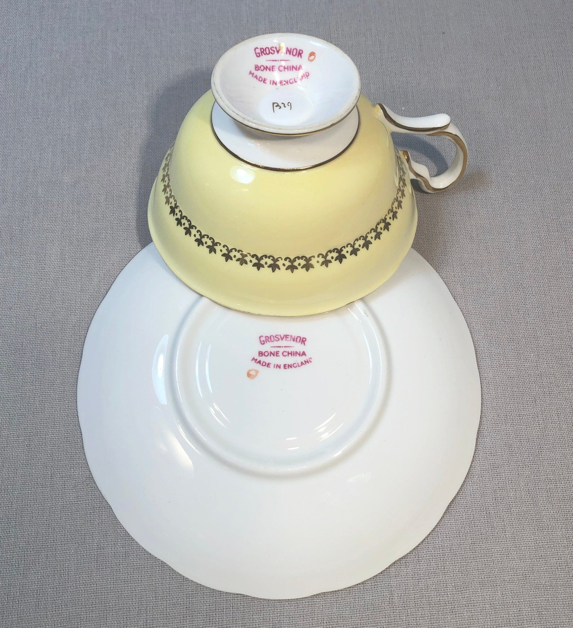 Vintage English Tea Cup by Grosvenor. Yellow Pink Gold Tea Party Set Made in England. - Tampa Home & Garden Store