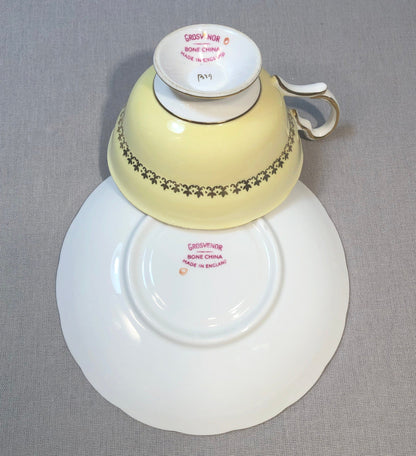Vintage English Tea Cup by Grosvenor. Yellow Pink Gold Tea Party Set Made in England. - Tampa Home & Garden Store