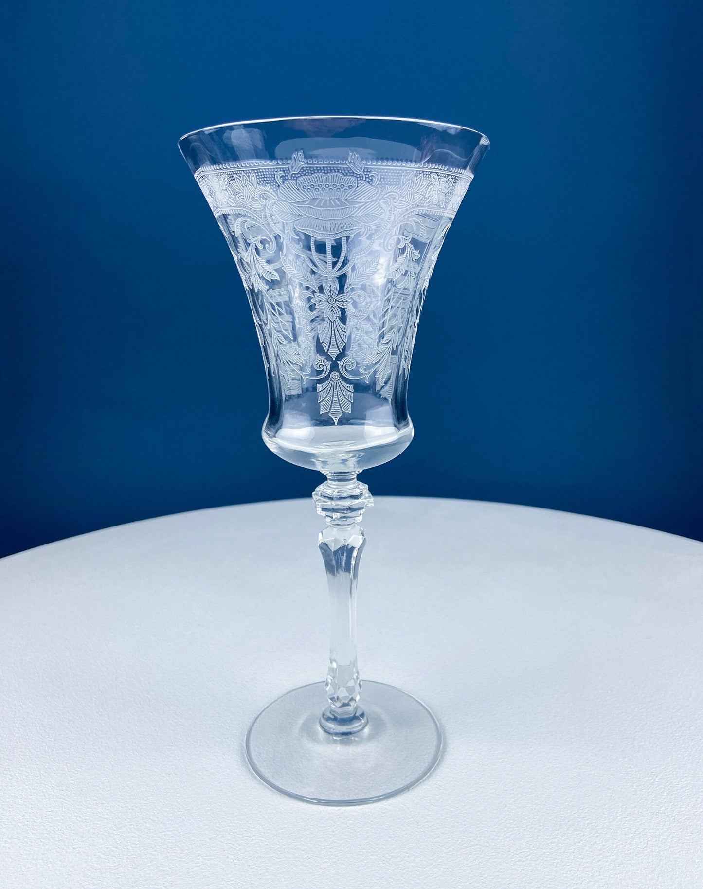 Vintage Etched Poppies Wine/Water Crystal Goblets. Mayfield by Tiffin Franciscan. Set of 7 Stunning Art Nouveau/Art Deco Stemware. - Tampa Home & Garden Store