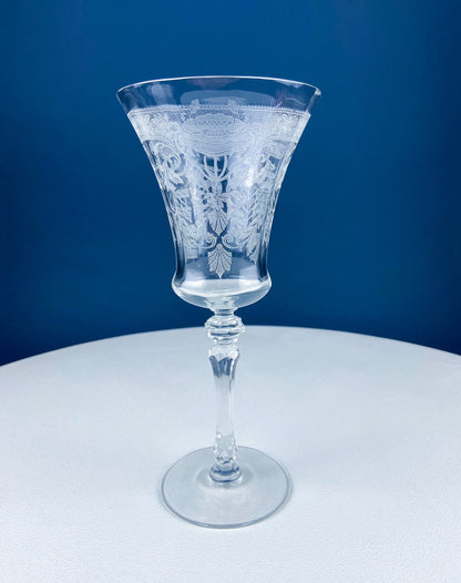 Vintage Etched Poppies Wine/Water Crystal Goblets. Mayfield by Tiffin Franciscan. Set of 7 Stunning Art Nouveau/Art Deco Stemware. - Tampa Home & Garden Store