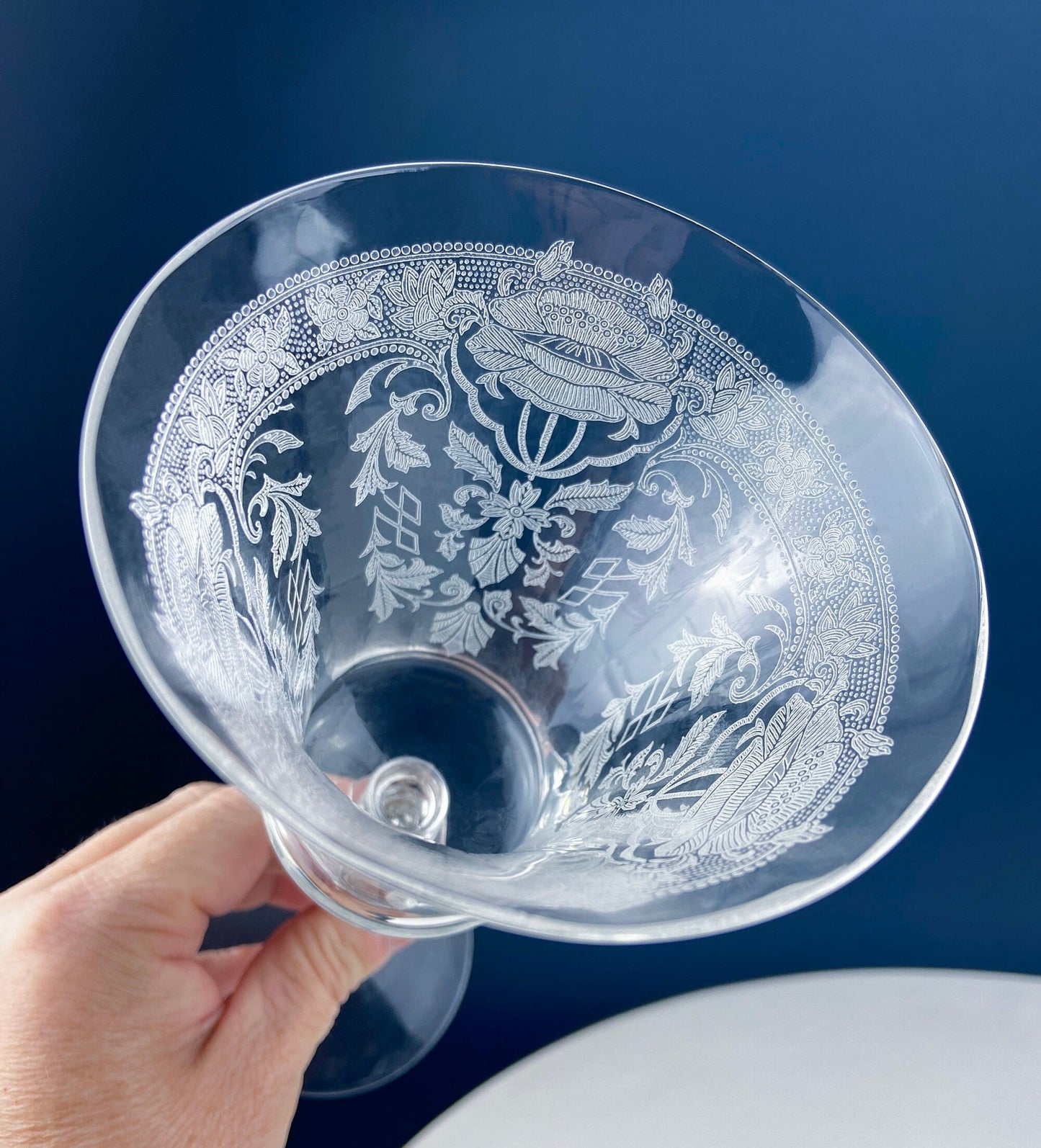 Vintage Etched Poppies Wine/Water Crystal Goblets. Mayfield by Tiffin Franciscan. Set of 7 Stunning Art Nouveau/Art Deco Stemware. - Tampa Home & Garden Store