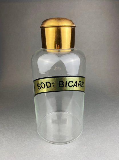 Vintage, Extra Large Apothecary Bottles. Italian, Boric Acid & Sodium Bicarbonate Jars with Brass Caps. Set of Two Apothecary Jars. - Tampa Home & Garden Store