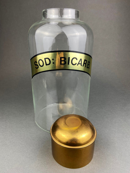 Vintage, Extra Large Apothecary Bottles. Italian, Boric Acid & Sodium Bicarbonate Jars with Brass Caps. Set of Two Apothecary Jars. - Tampa Home & Garden Store
