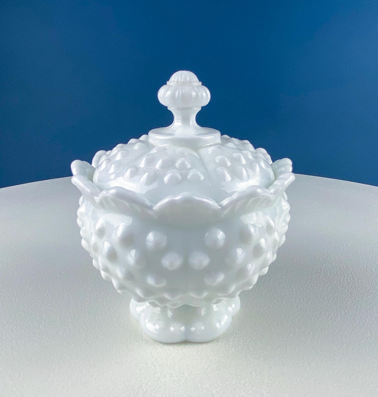 Vintage Fenton Milk Glass Sugar Bowl & Creamer on Matching Tray. White Thumb Print Serving Dishes. Collectible Glass. Dining Room Servware. - Tampa Home & Garden Store
