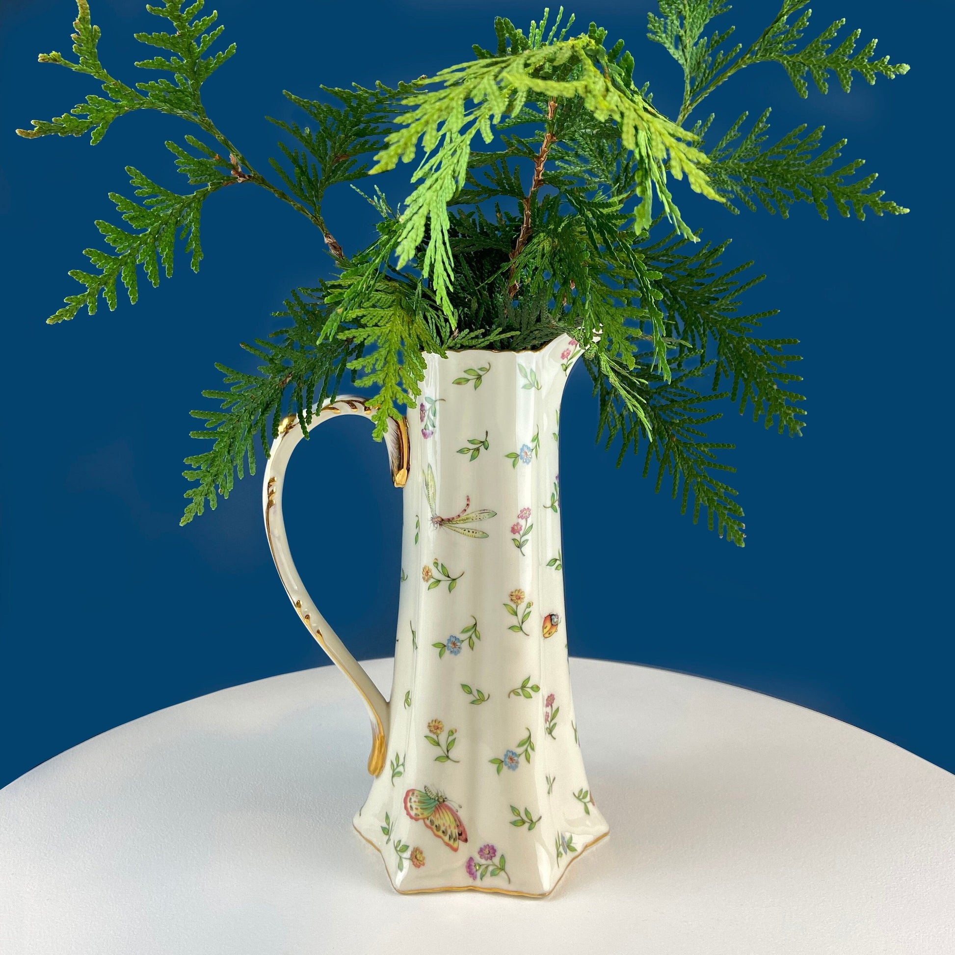 Vintage Fine Bone China Pitcher: Bohemian Chic Floral Vase - Tampa Home & Garden Store