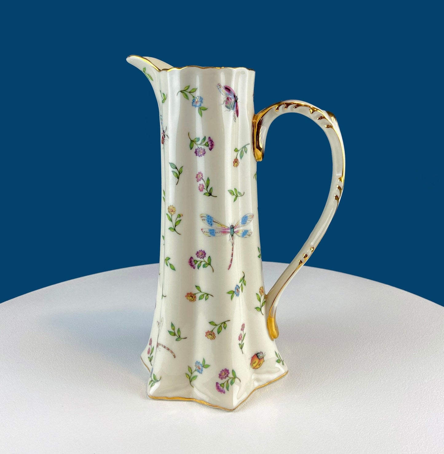 Vintage Fine Bone China Pitcher: Bohemian Chic Floral Vase - Tampa Home & Garden Store