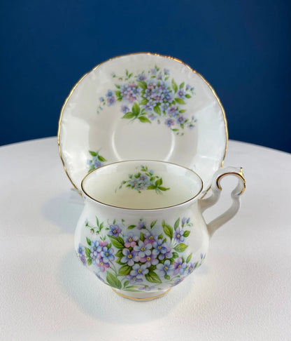 Vintage Forget-Me-Not teacup and saucer 2-piece set with blue floral and gold trim on porcelain on Tampa Home & Garden Store