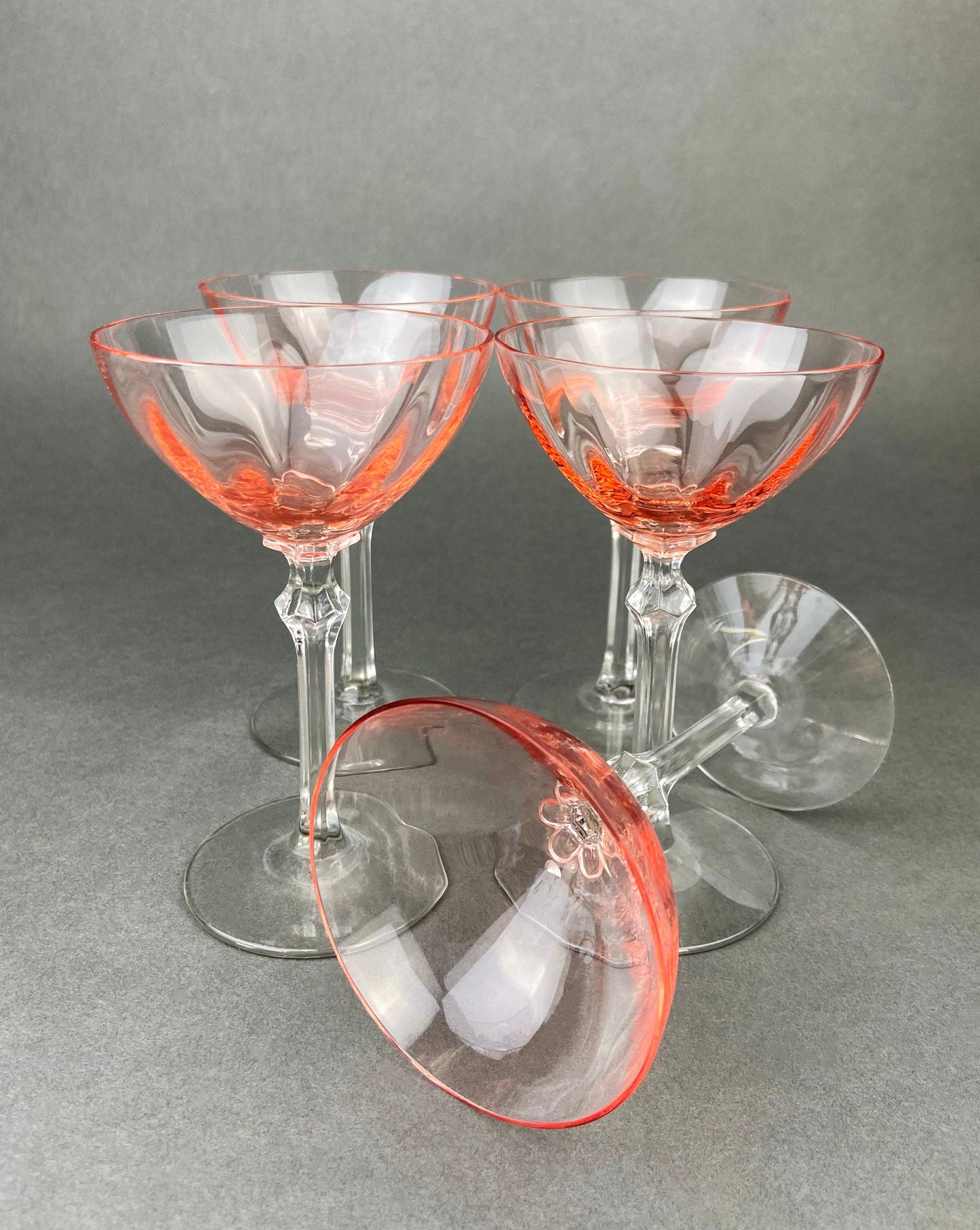 Vintage Fostoria Crystal Glasses in Pink. Tall Claret Light Pink Stemware. Set of Five Footed Glassware for Fine Dining. - Tampa Home & Garden Store