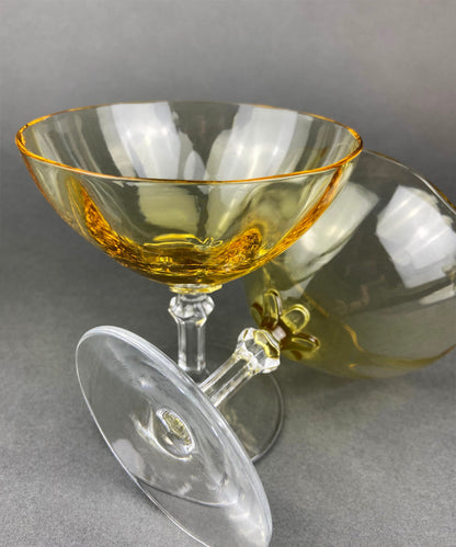 Vintage Fostoria Crystal Topaz Champagne Glasses. Light Yellow Depression Glass Low Sherbet Stemware. Gold Footed Glasses.  Set of Six. - Tampa Home & Garden Store