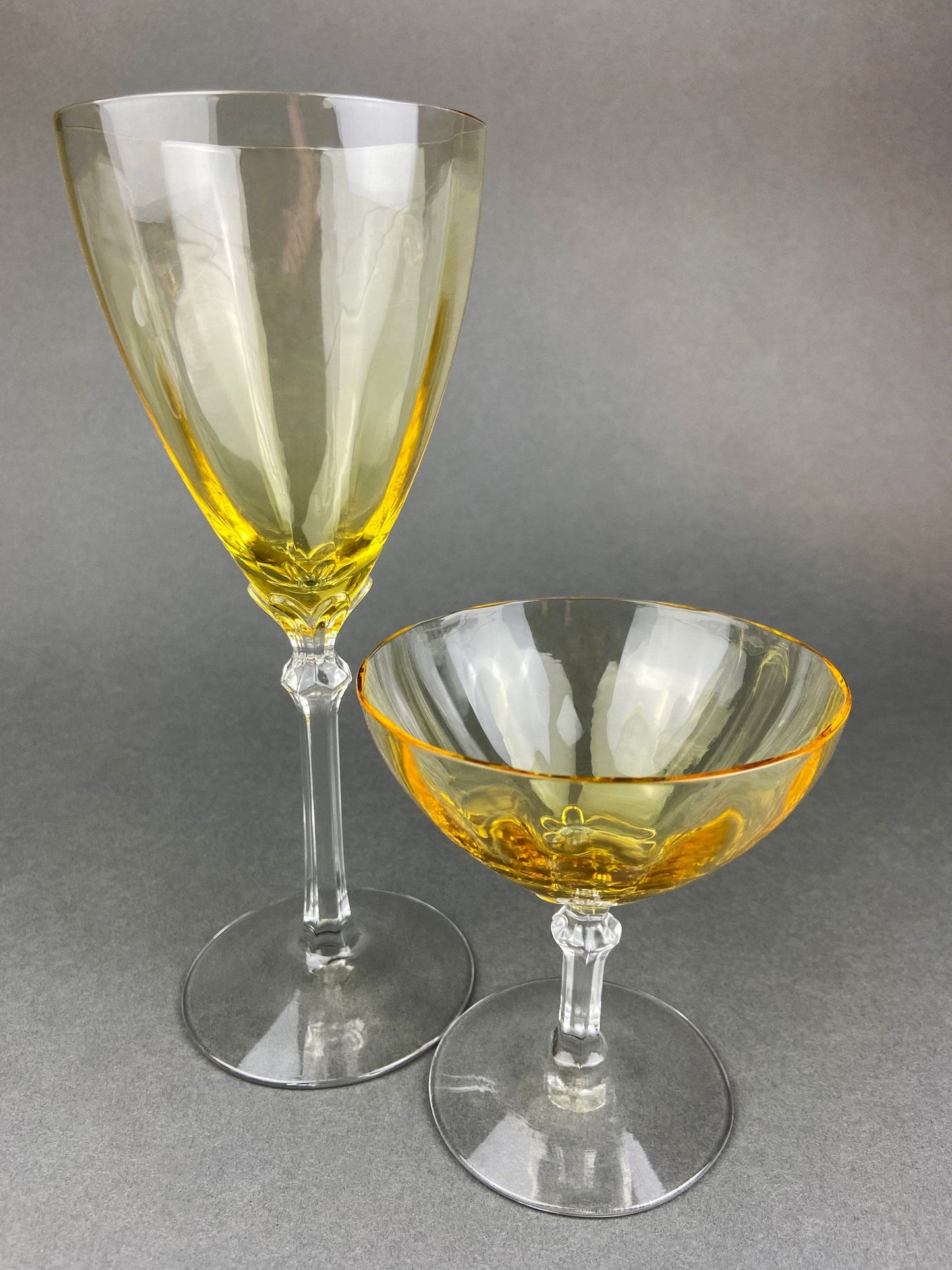 Vintage Fostoria Crystal Topaz Champagne Glasses. Light Yellow Depression Glass Low Sherbet Stemware. Gold Footed Glasses.  Set of Six. - Tampa Home & Garden Store