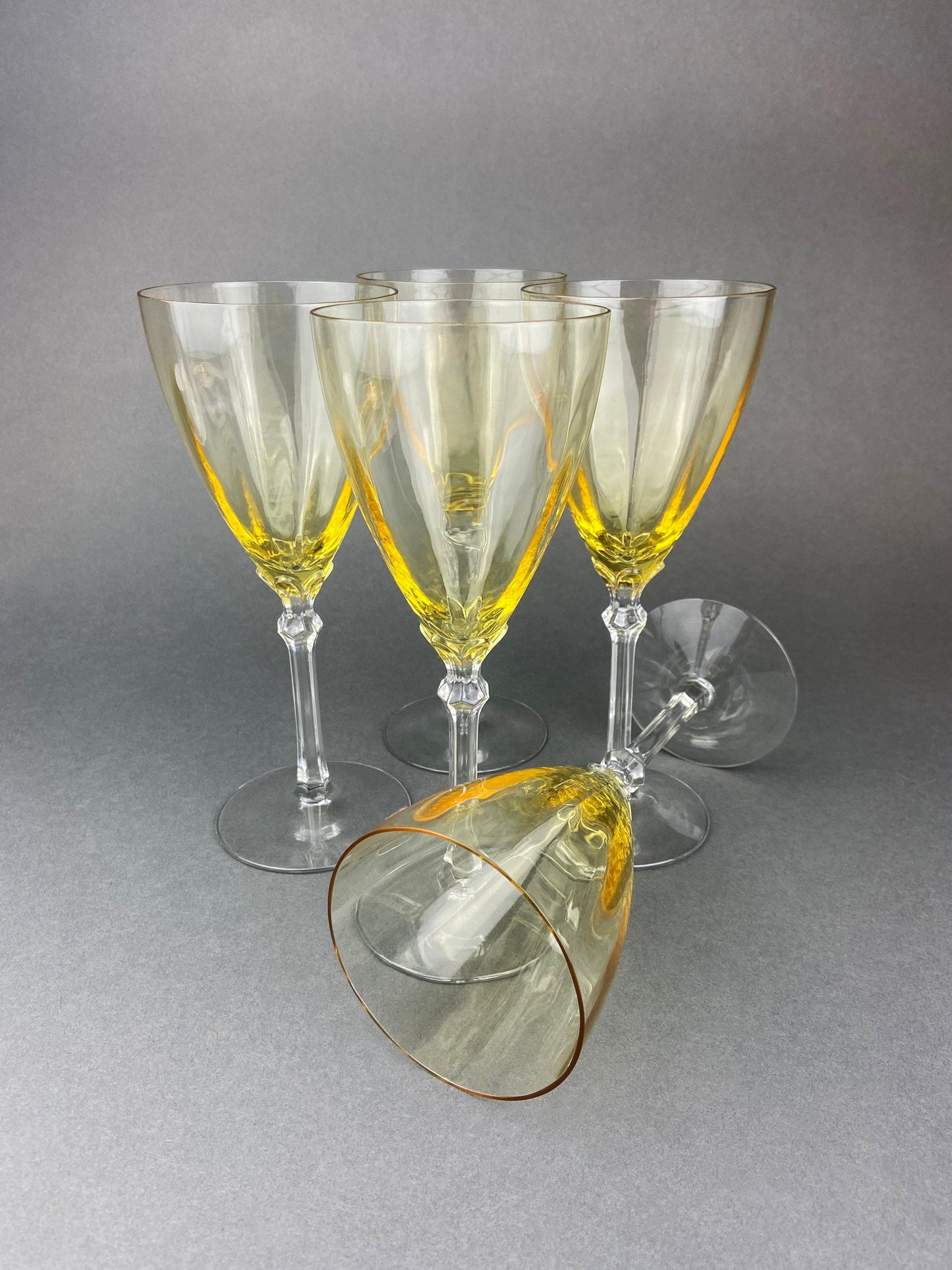 Vintage Fostoria Crystal Topaz Champagne Glasses. Light Yellow Depression Glass Low Sherbet Stemware. Gold Footed Glasses.  Set of Six. - Tampa Home & Garden Store