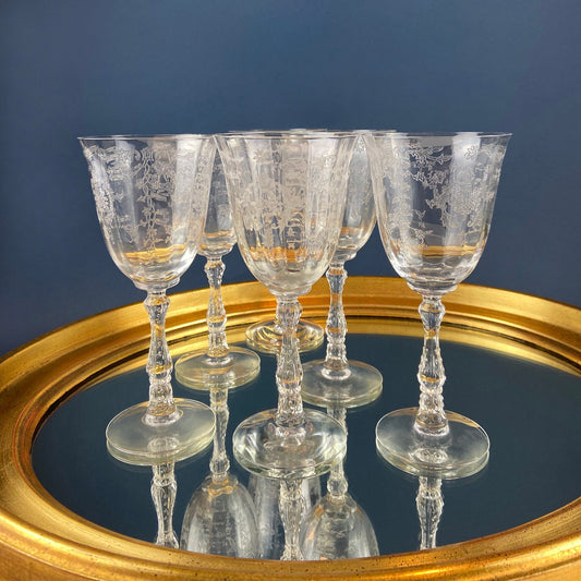 Vintage Fostoria Navarre Wine Goblets. Set of 6 Etched Crystal Glasses. Home Decor. Dining Room Decor. Collectible Glassware. Wedding Gift. - Tampa Home & Garden Store