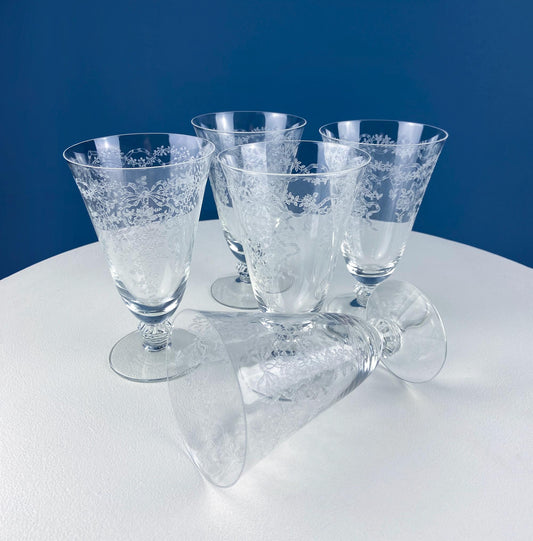 Vintage Fostoria Romance Juice Water Iced Tea Parfait Goblets. Set of 5 Etched Crystal Stemware. Dining Room Table Decor. Gift for Him Her. - Tampa Home & Garden Store