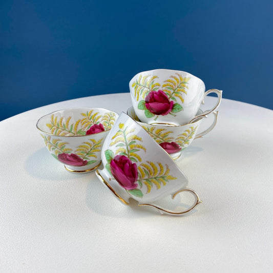 Vintage Golden Days Roslyn Tea or Coffee Cups. Set of 4. Roses & Goldenrod Motif. Dining Room Table Decor. Tea Connoisseur. Mix and Match. - Tampa Home & Garden Store