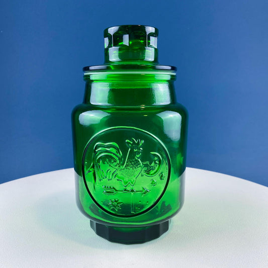 Vintage Green Glass Storage Jar with Lid. Wheton NJ. Glass Canister. Countertop Container or Cookie Jar. Modern Farmhouse. Dining Room Decor - Tampa Home & Garden Store