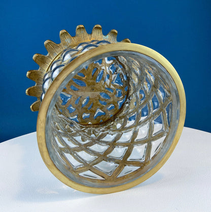 Vintage Hand Blown Bubble Glass Brass Urn Jar, Pineapple Design - Tampa Home & Garden Store