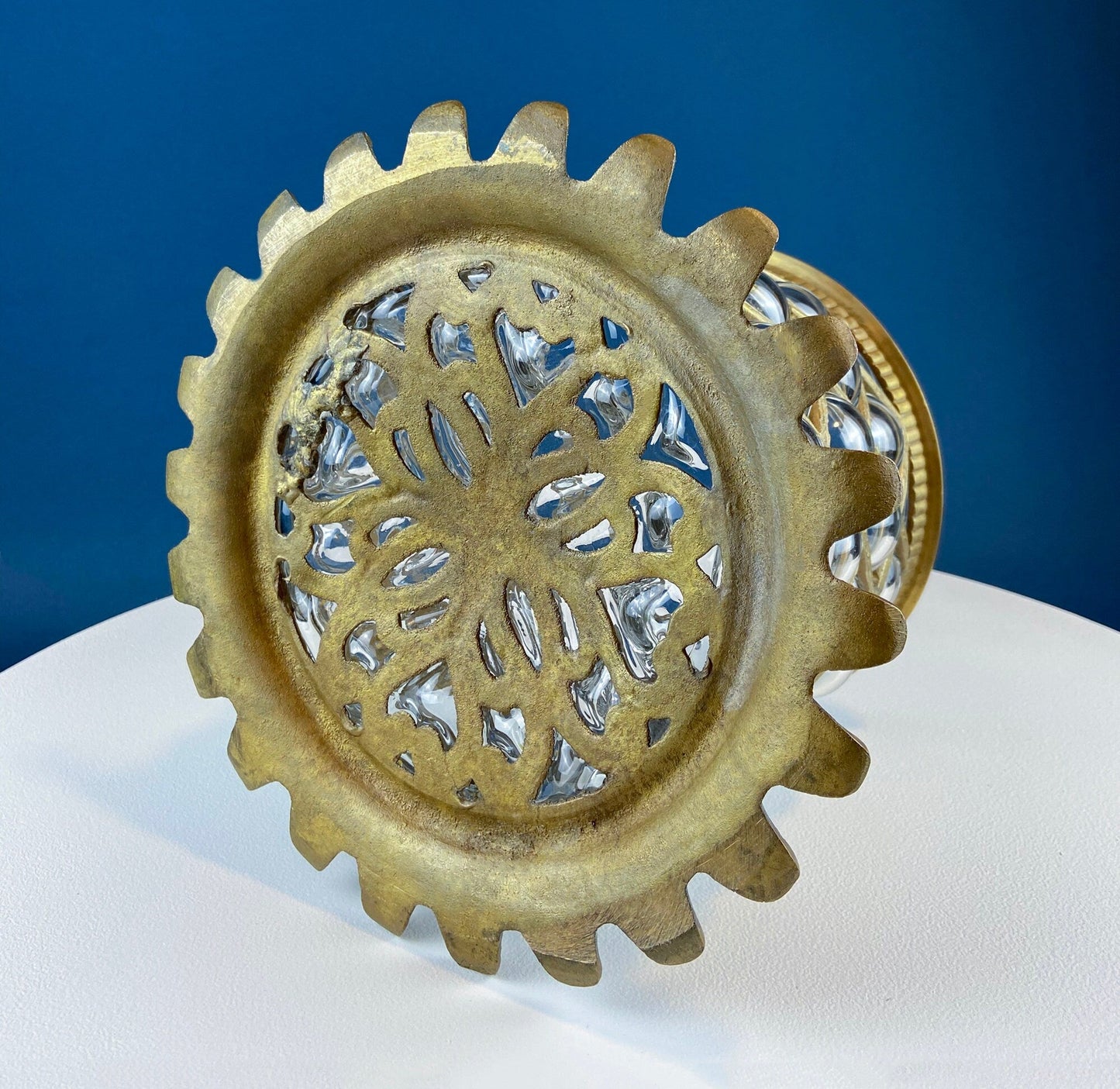 Vintage Hand Blown Bubble Glass Brass Urn Jar, Pineapple Design - Tampa Home & Garden Store