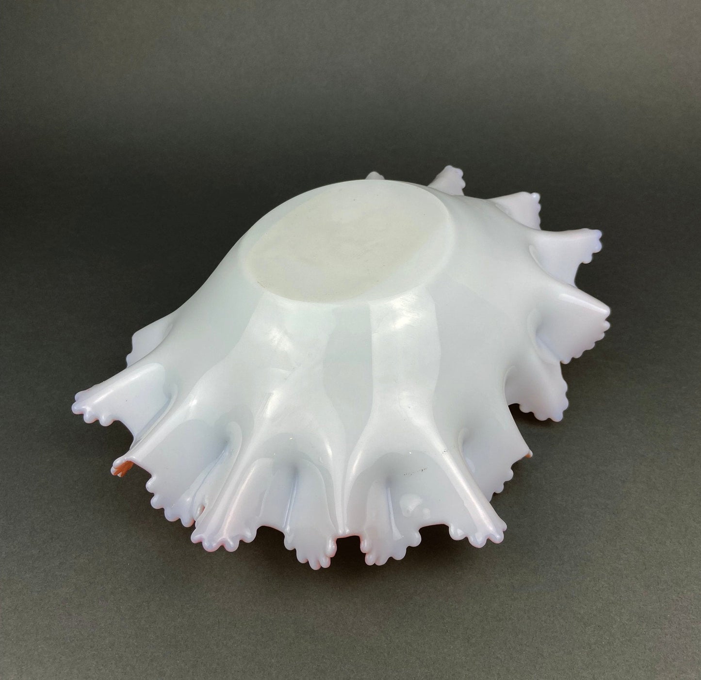 Vintage Heirloom Opalescent Glass Bowl. White and Peachy Pink Serving Dish. Collectible Tableware with Ruffled and Scalloped Edges. - Tampa Home & Garden Store