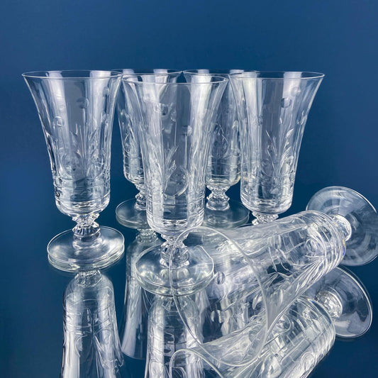 Vintage Heisey Danish Princess Cut Crystal Stemmed Tumblers. Set of 7 Glasses. Wedding Gift. Housewarming. Dining Room Table Decor. - Tampa Home & Garden Store