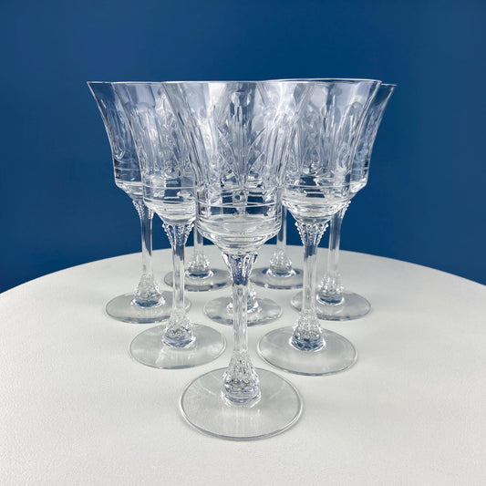 Vintage Heisey Danish Princess Cut Crystal Wine or Water Goblets. Set of 8 Stemware. Beautiful Shimmer & Ping. Wedding Gift. Housewarming. - Tampa Home & Garden Store