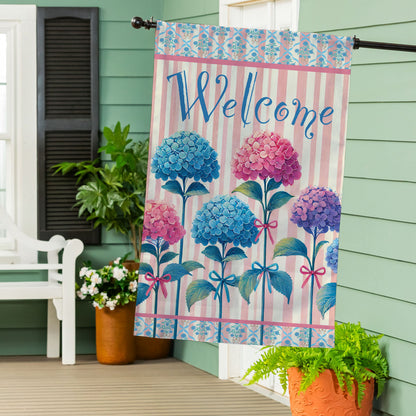 Vintage Hydrangea Burlap House Flag - Tampa Home & Garden Store