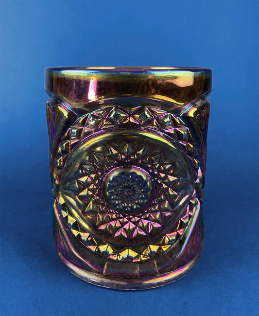 Vintage, Imperial Hobstar Carnival Glass Storage Jar or Flower Vase. Iridescent, Peacock Colored Glass Canister. Countertop Container. - Tampa Home & Garden Store
