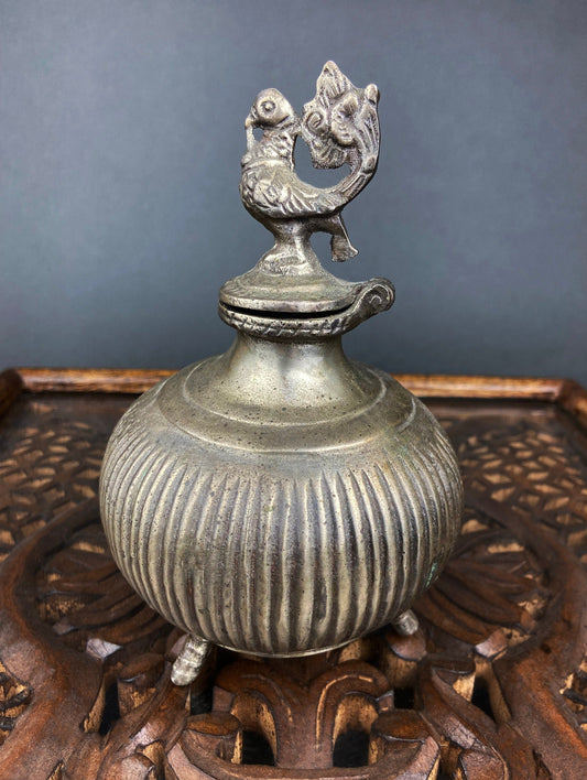 Vintage, Indian, Heavy Metal Vase with Lid. Vase with Statue of Peacock. Collectible Art Piece. Office or Home Decor. Gift for Him or Her. - Tampa Home & Garden Store