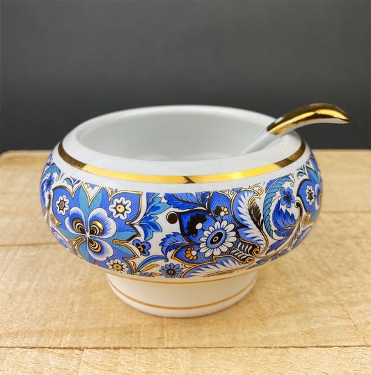 Vintage Italian Sugar Bowl/Bomboniere with Ceramic Spoon. Hand Painted Sugar Jar or Candy Dish. Lavorazione a Mano, Car Bomboniere. Italy. - Tampa Home & Garden Store