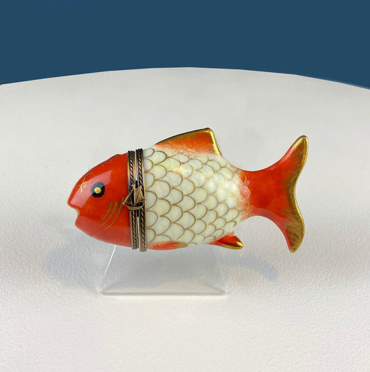 Vintage Koi Limoges Box with Sail Boat Clasp. Highly Collectible Porcelain Pill or Trinket Box. Vintage Gift for Her. - Tampa Home & Garden Store