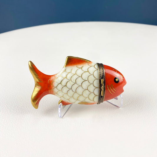 Vintage Koi Limoges Box with Sail Boat Clasp. Highly Collectible Porcelain Pill or Trinket Box. Vintage Gift for Her. - Tampa Home & Garden Store