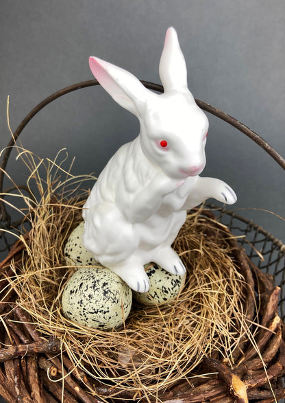 Vintage Lefton Bunny Figurine. Small Porcelain Sitting Rabbit. Hand-Painted Bunny. Easter/Spring Celebration. Collectible Table Decor. - Tampa Home & Garden Store