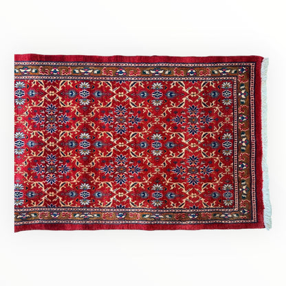 Vintage Mashhad Wool Runner – 3’3” x 8’4” – 1970s, Rich Red with Blue & Beige Accents - Tampa Home & Garden Store