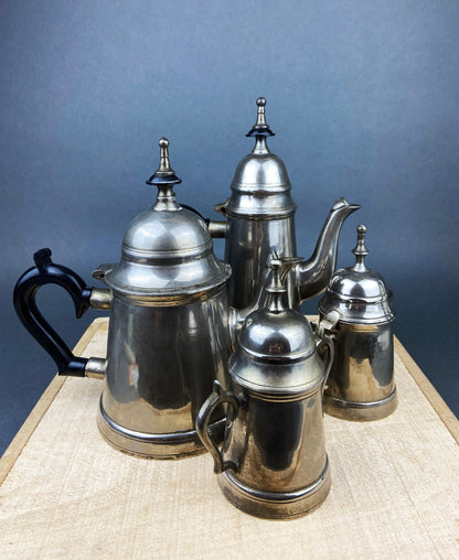Vintage Metal Coffee Pot, Tea Pot with Creamer & Sugar Bowl with Black Handles. Marked WE B.P.M.S. - Tampa Home & Garden Store