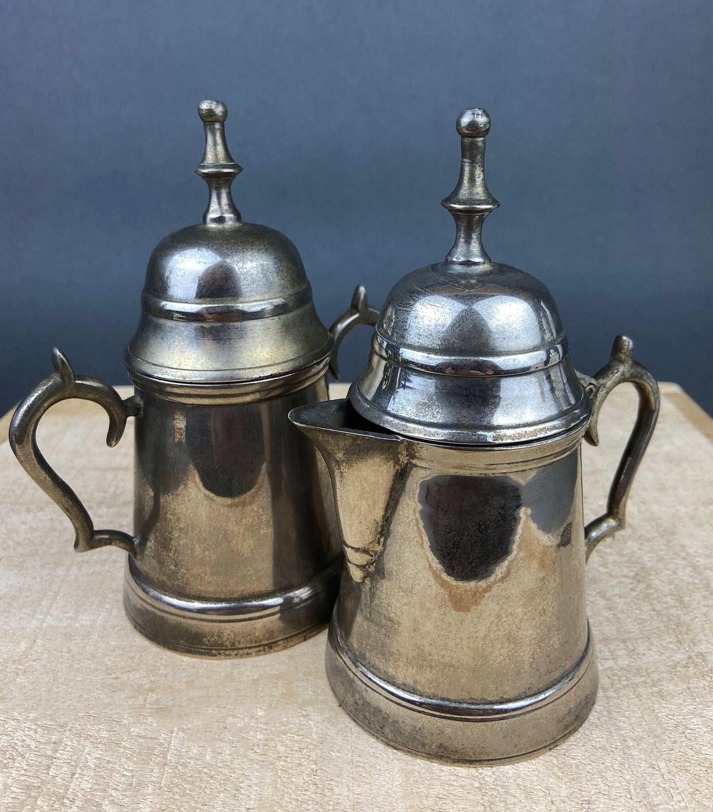 Vintage Metal Coffee Pot, Tea Pot with Creamer & Sugar Bowl with Black Handles. Marked WE B.P.M.S. - Tampa Home & Garden Store