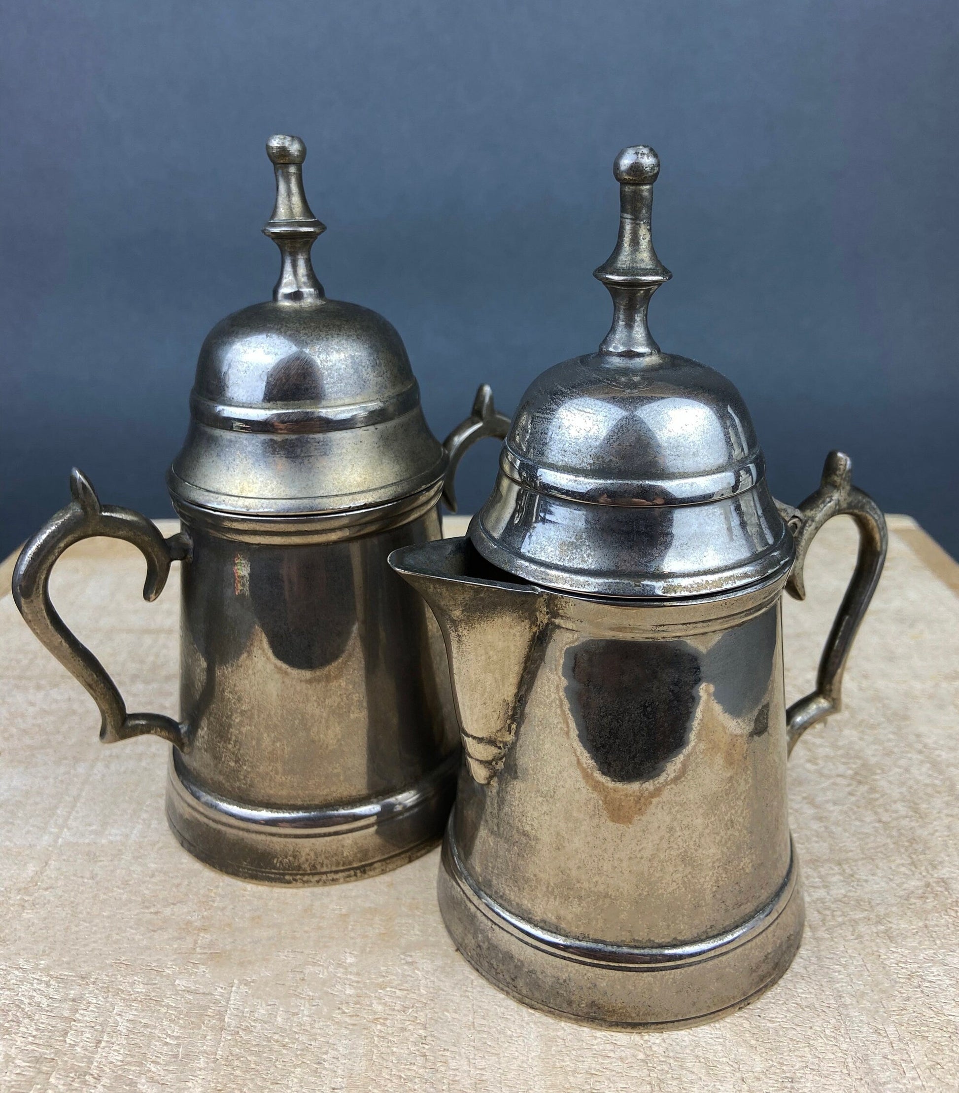 Vintage Metal Coffee Pot, Tea Pot with Creamer & Sugar Bowl with Black Handles. Marked WE B.P.M.S. - Tampa Home & Garden Store