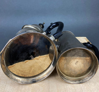 Vintage Metal Coffee Pot, Tea Pot with Creamer & Sugar Bowl with Black Handles. Marked WE B.P.M.S. - Tampa Home & Garden Store