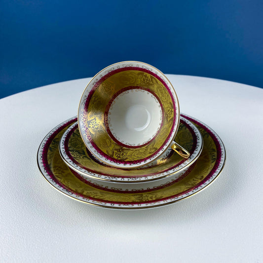 Vintage Mid Century Modern Gold and Ruby Red Porcelain Tea Set Trio. Stunning Gold Floral Motif. Asian Rose. Home Decor. Gift for Him Her. - Tampa Home & Garden Store