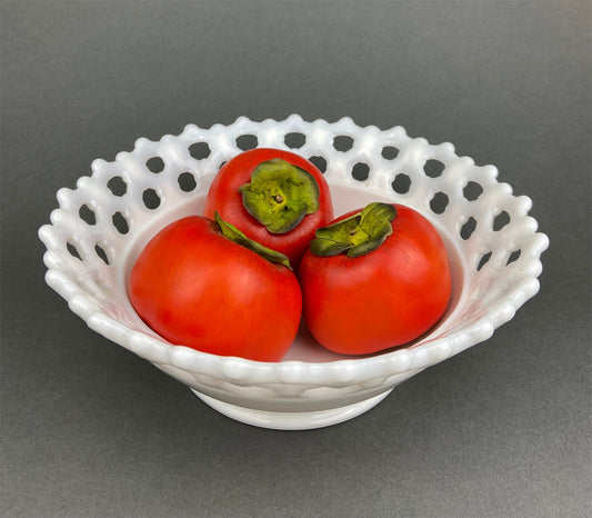Vintage Milk Glass Bowl.  Serving Dish with Reticulated Rim.  Open Lace White Table Centerpiece. Collectibles. Replacements. - Tampa Home & Garden Store