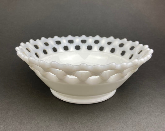 Vintage Milk Glass Bowl.  Serving Dish with Reticulated Rim.  Open Lace White Table Centerpiece. Collectibles. Replacements. - Tampa Home & Garden Store