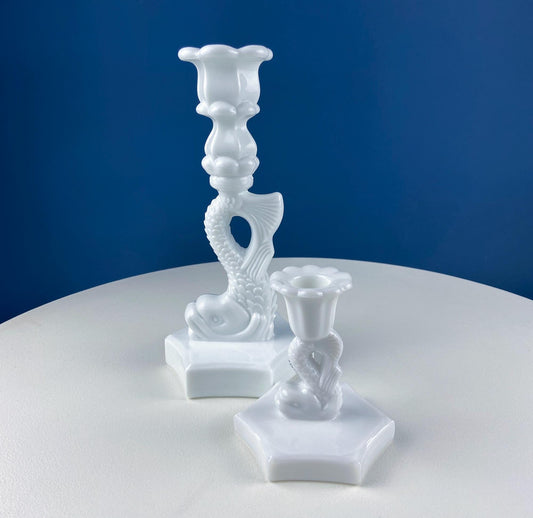 Vintage Milk Glass Dolphin Candle Holders. Set of 2 White Candle Sticks. Dining Room Decor. Gift for Him or Her. Interior Design Ideas. - Tampa Home & Garden Store