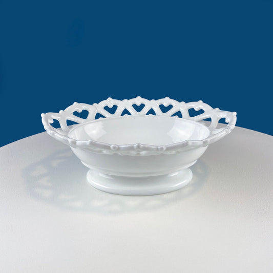 Vintage Milk Glass Oval Bowl with Reticulated Edge. White Serving Dish with Lacey Edge. Table Centerpiece. Dining Rm Decor. White Home Decor - Tampa Home & Garden Store